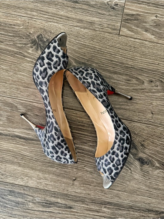 Christian Louboutin Shoes - Christian Louboutin Grey Leopard Print Peep-Toe Stiletto Heels
